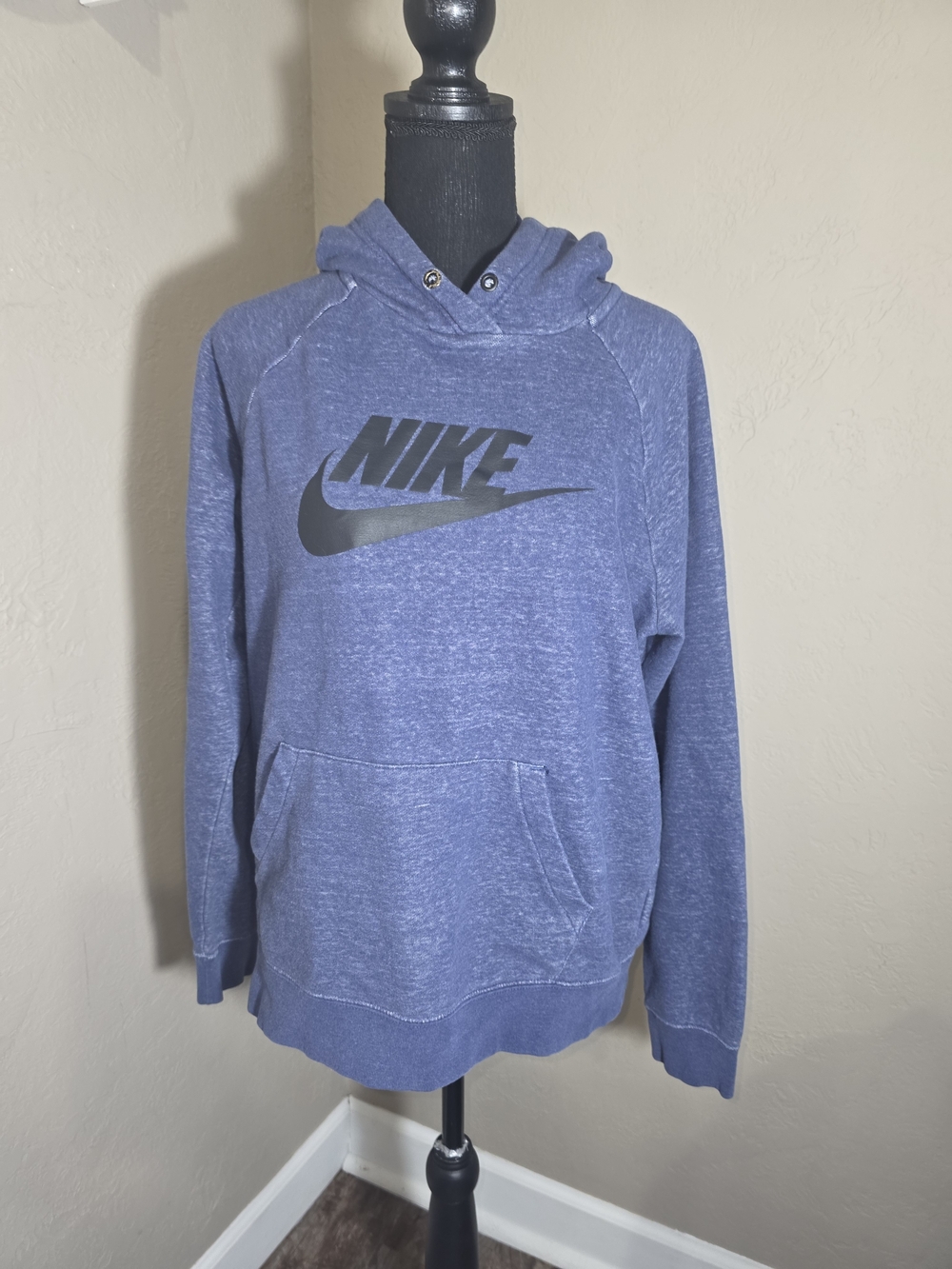 Nike Heather Navy Blue Pullover Hoodie with Black Logo